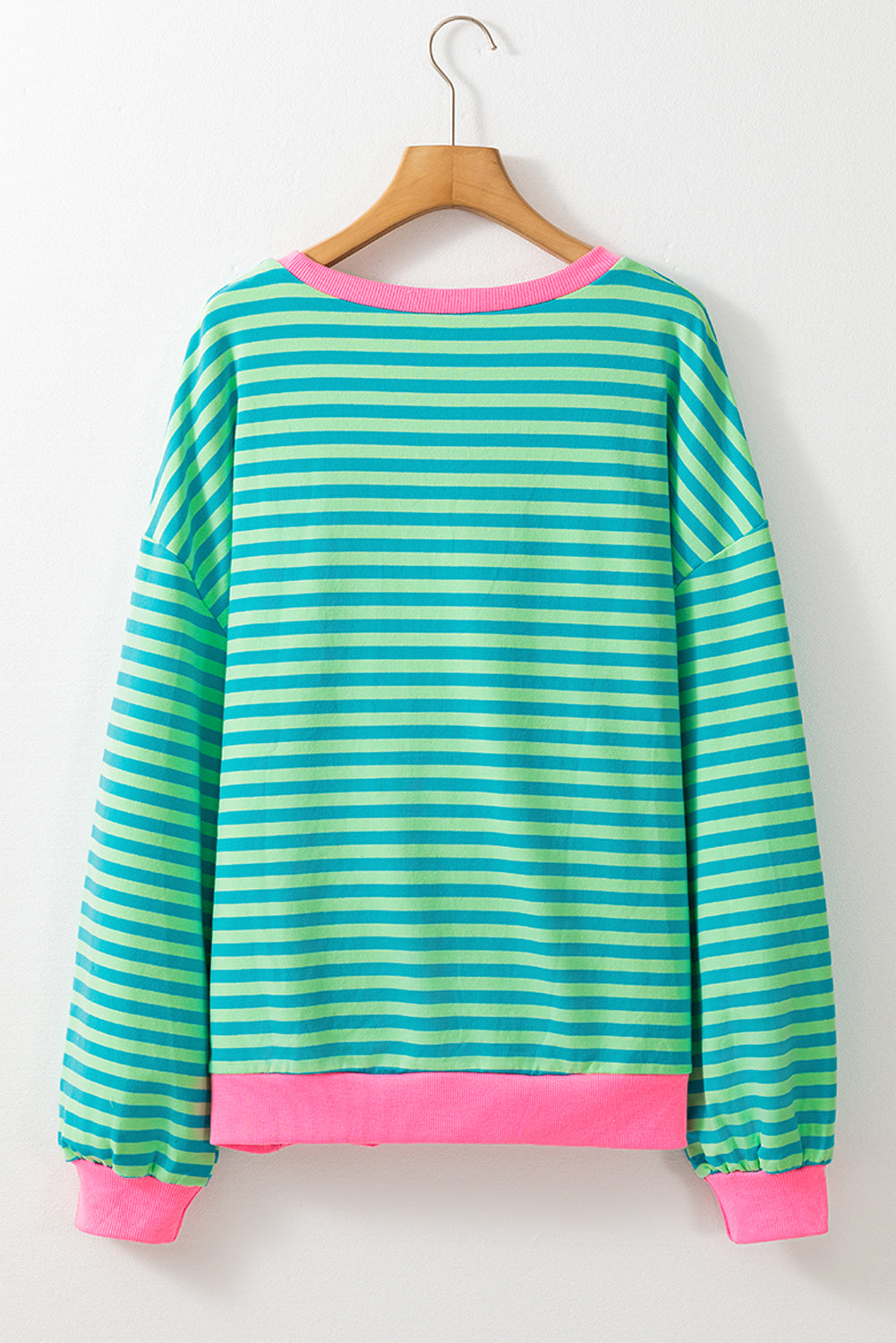 Blue Stripe Contrast Edge Cross Seam Oversized Pullover