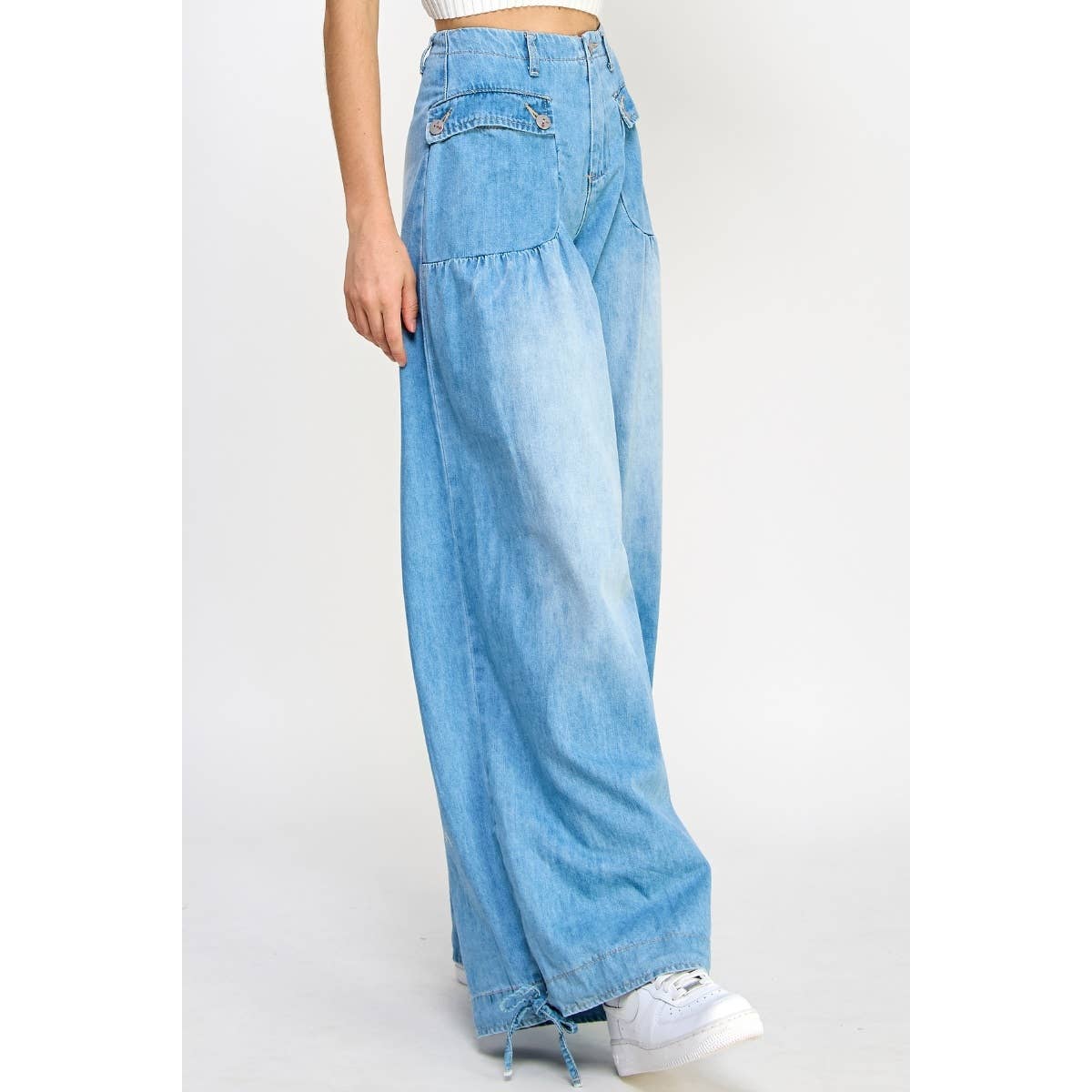 Oh My Genie Ankle Drawstring Wide Denim Pants