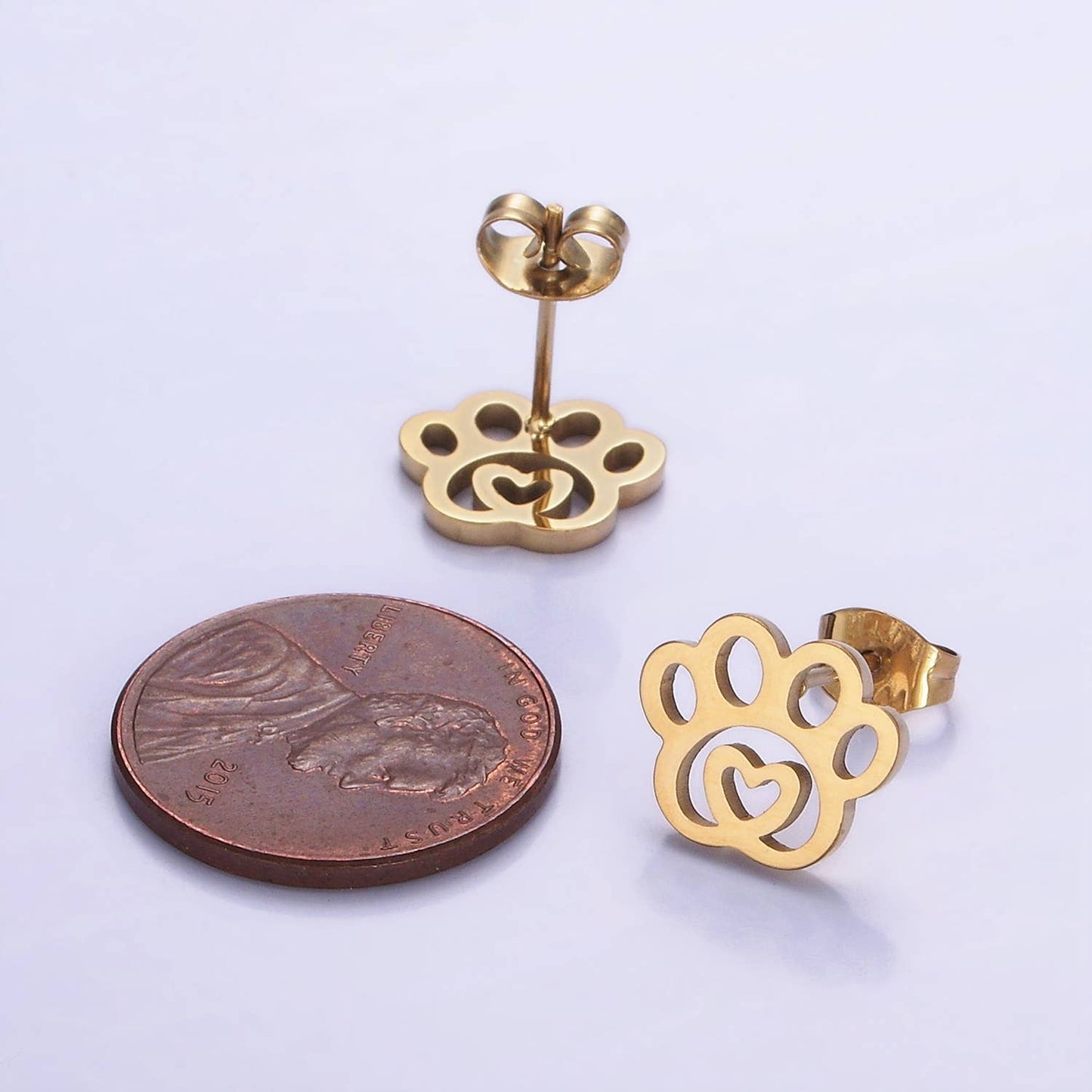 Stainless Steel Heart Animal Paw Print Stud Earrings