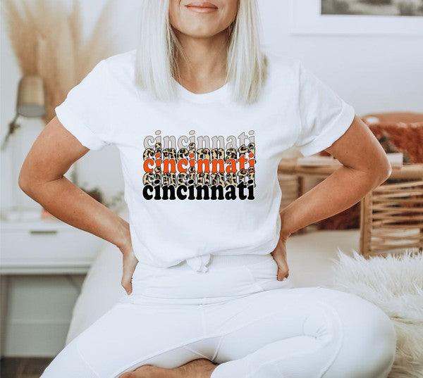 Cincinnati Stacked Leopard Crew Neck Tee