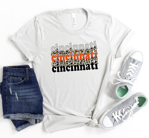 Cincinnati Stacked Leopard Crew Neck Tee