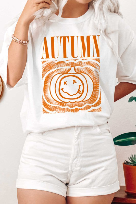 AUTUMN PUMPKIN HAPPY FACE GRAPHIC TEE