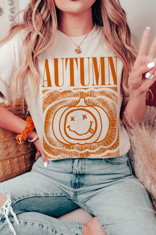 AUTUMN PUMPKIN HAPPY FACE GRAPHIC TEE