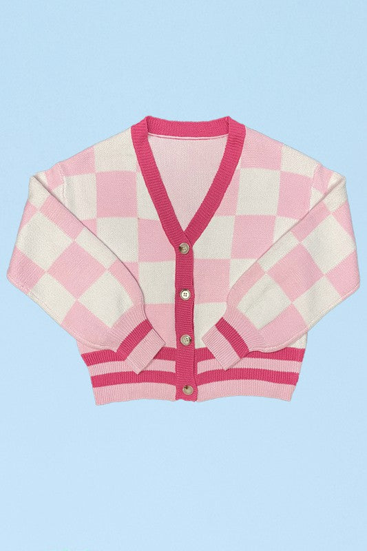 Checkered knit cardigan