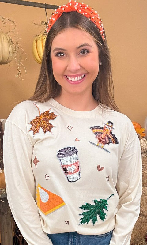 Thanksgiving Sparkle Boyfriend Long Sleeve T-Shirt