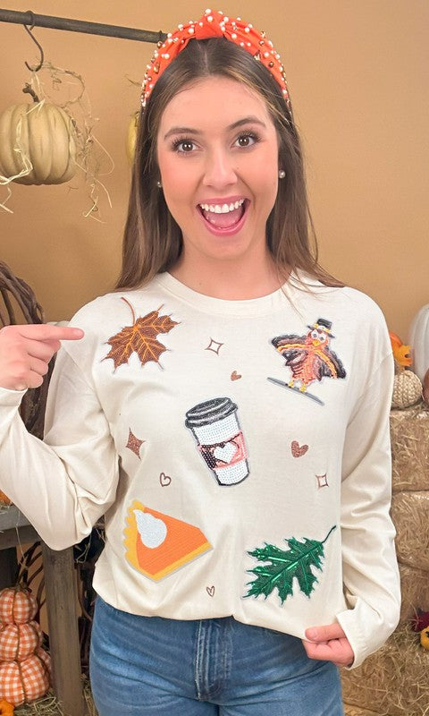 Thanksgiving Sparkle Boyfriend Long Sleeve T-Shirt