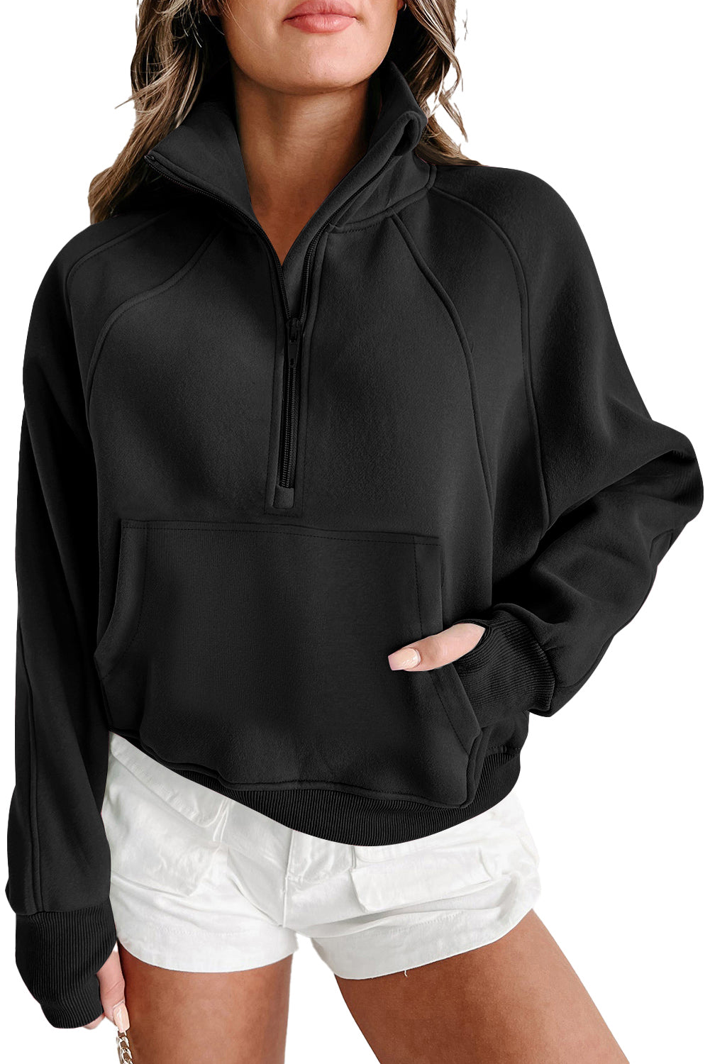 Valerian Quarter Zip Stand Neck Kangaroo Pocket Sweatshirt