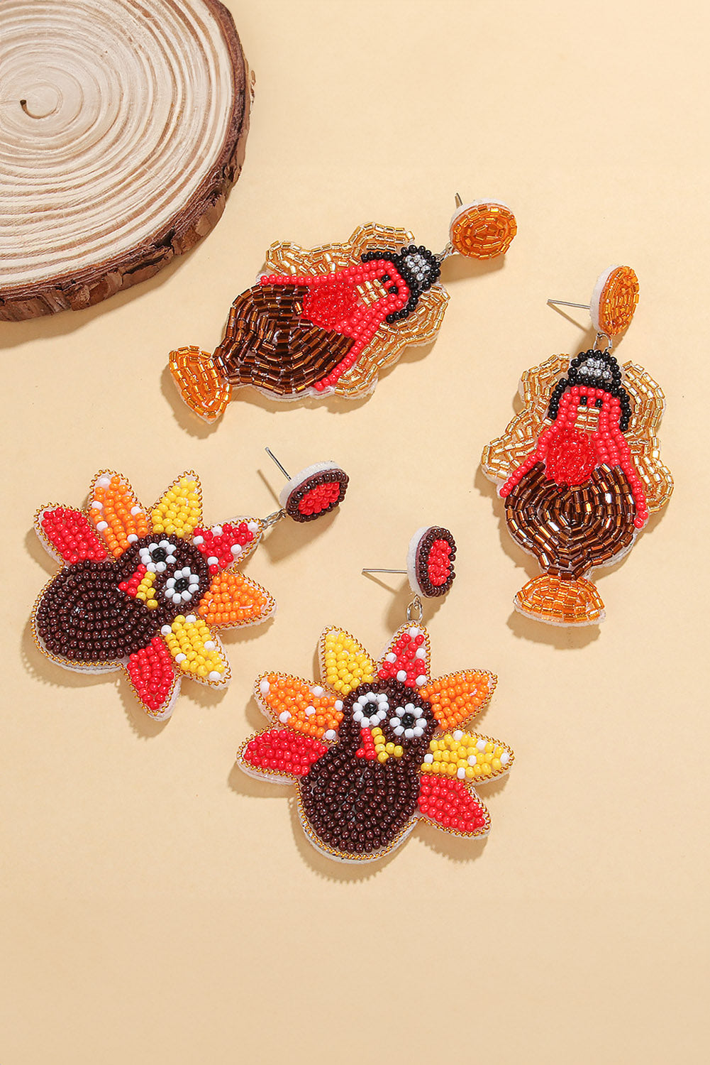 Cinnamon Beaded Turkey Thanksgiving Holiday Earrings