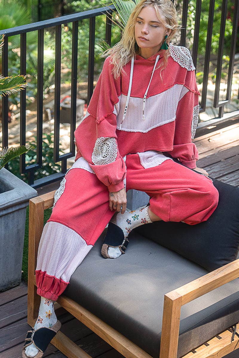 Tomato Soup  Cut and Sew mix trim detail pants