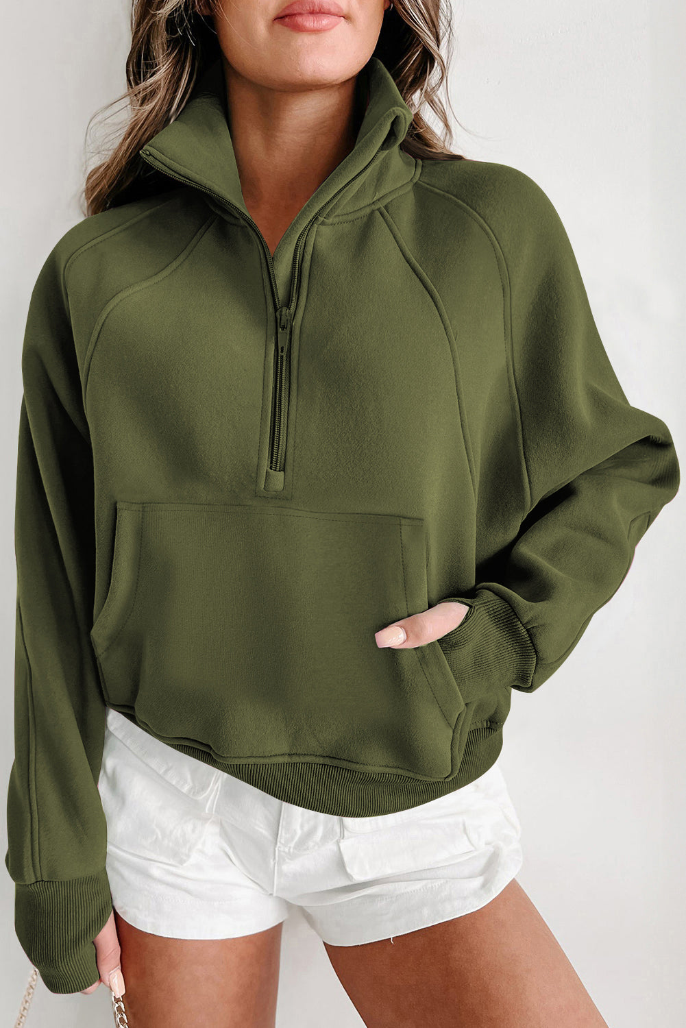 Valerian Quarter Zip Stand Neck Kangaroo Pocket Sweatshirt