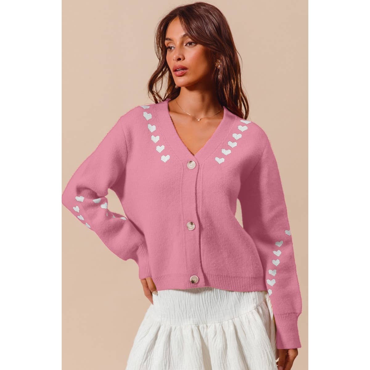 VALENTINE HEART V NECK BUTTON UP SWEATER CARDIGAN
