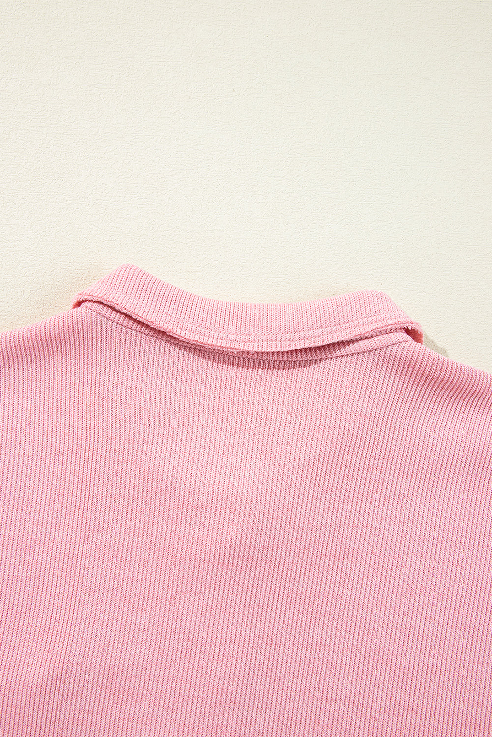 Pink Chest Pocket Ribbed Collared Henley Top