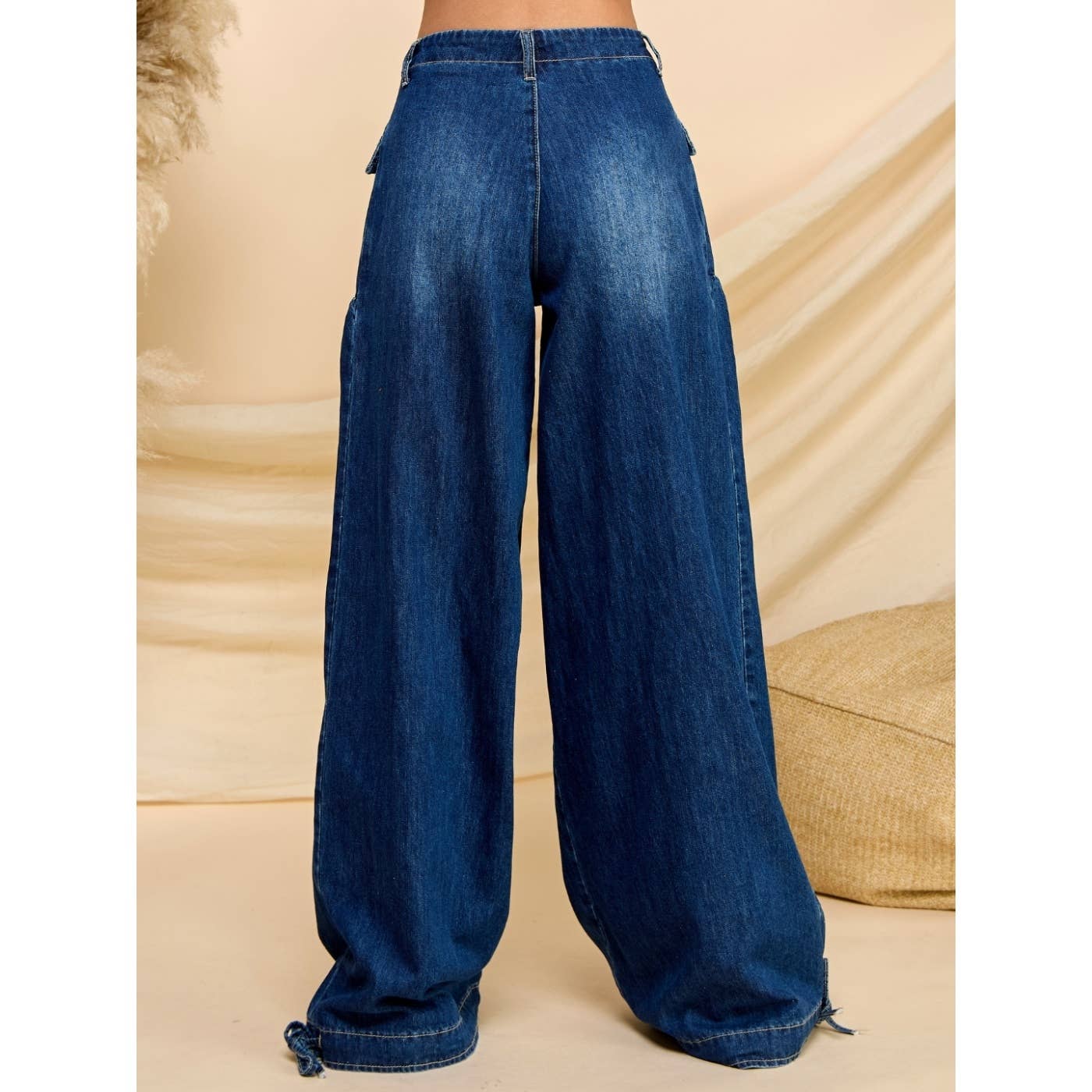 Oh My Genie Ankle Drawstring Wide Denim Pants
