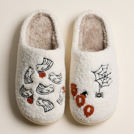 Halloween Slippers with Ghosts and Spider Web