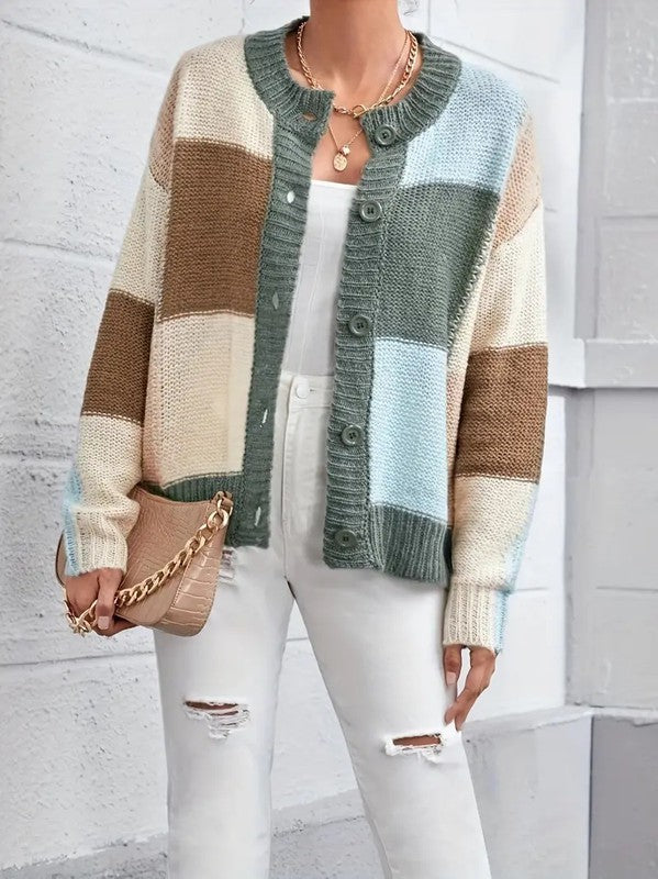 Sage Beige Cream Solid Button Up Sweater Cardigan