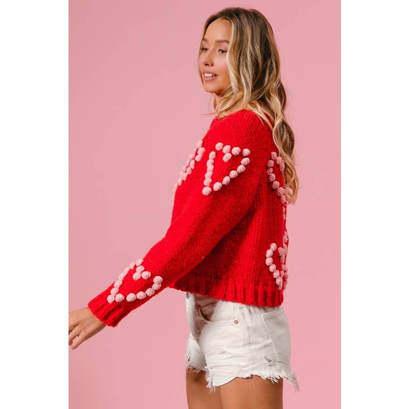 POM POM HEART TEXTUREED VALENTINE SWEATER