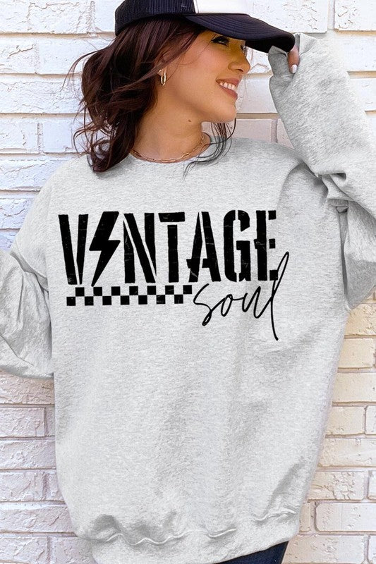 VINTAGE SOUL Oversized Graphic Fleece Sweatshirts