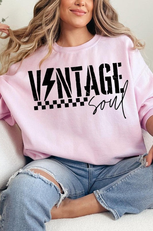 VINTAGE SOUL Oversized Graphic Fleece Sweatshirts