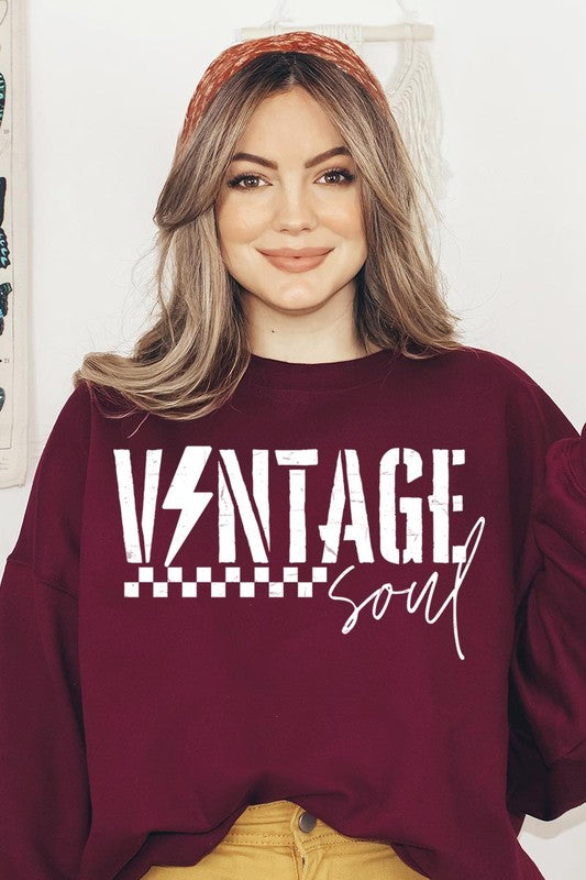 VINTAGE SOUL Oversized Graphic Fleece Sweatshirts