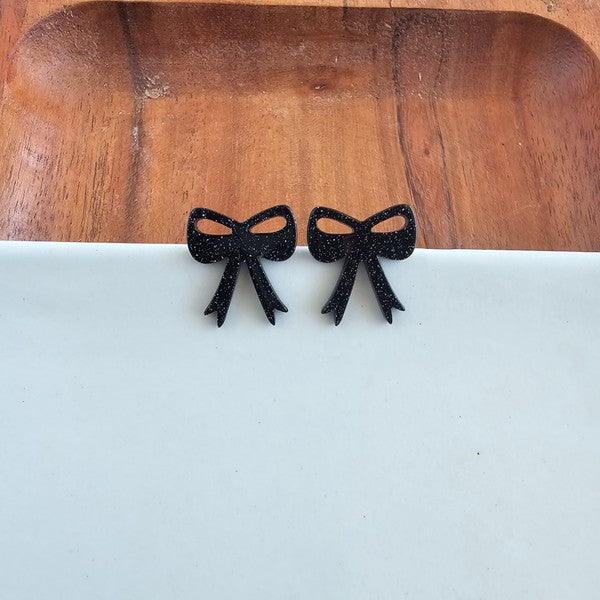 Bow Studs - Black Glitter