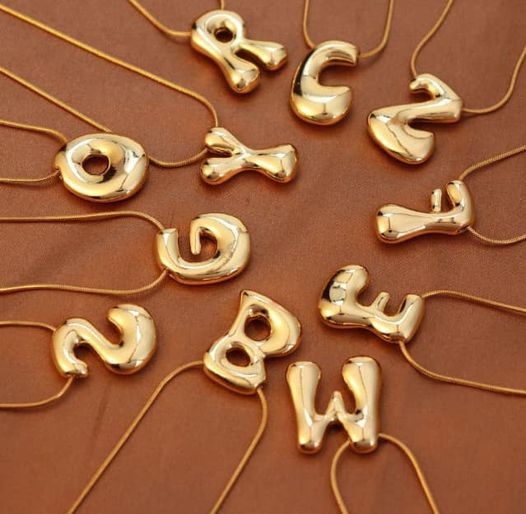 Bubbly Gold Letter Initial Alphabet Necklace