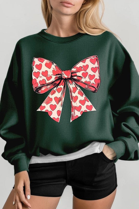 Heart Coquette Bow Graphic Fleece Sweatshirt