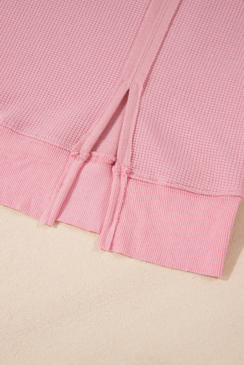 Pink Waffle Bishop Sleeve Split Oversized Sweatshirt