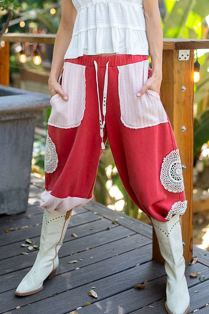 Tomato Soup  Cut and Sew mix trim detail pants