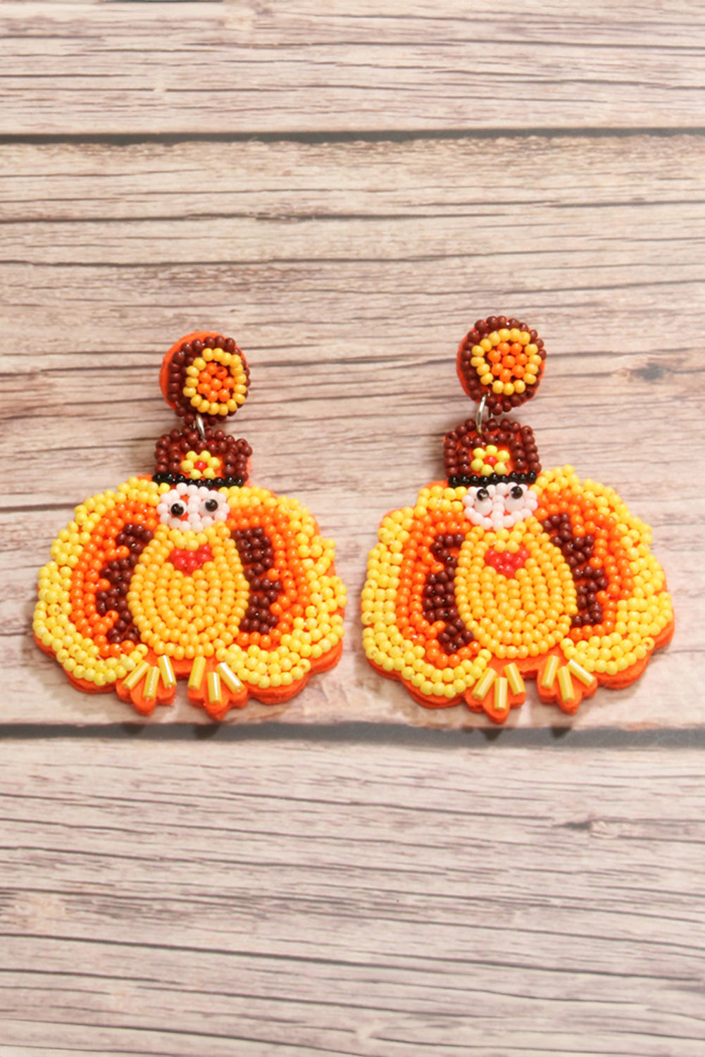 Yellow Thanksgiving Turkey Beaded Drop Earrings