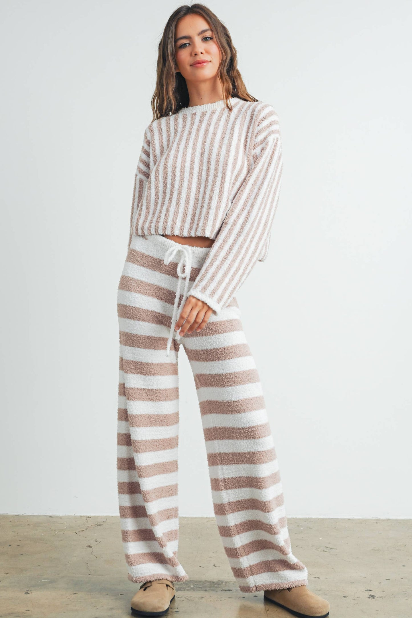 COZY STRIPED DRAWSTRING PANTS