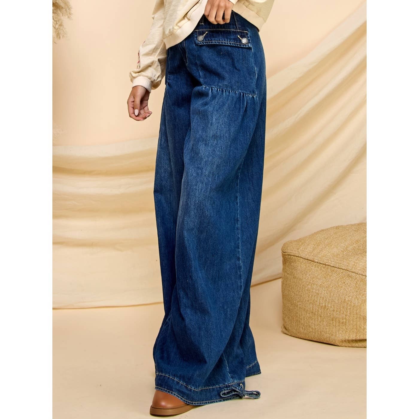 Oh My Genie Ankle Drawstring Wide Denim Pants
