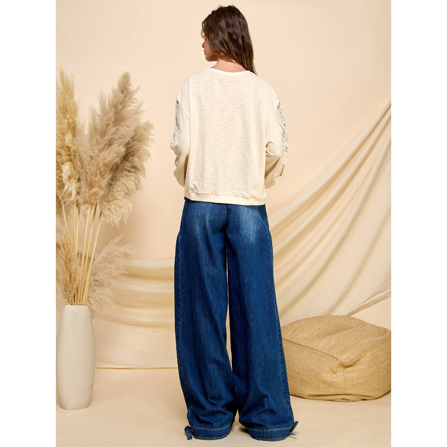 Oh My Genie Ankle Drawstring Wide Denim Pants