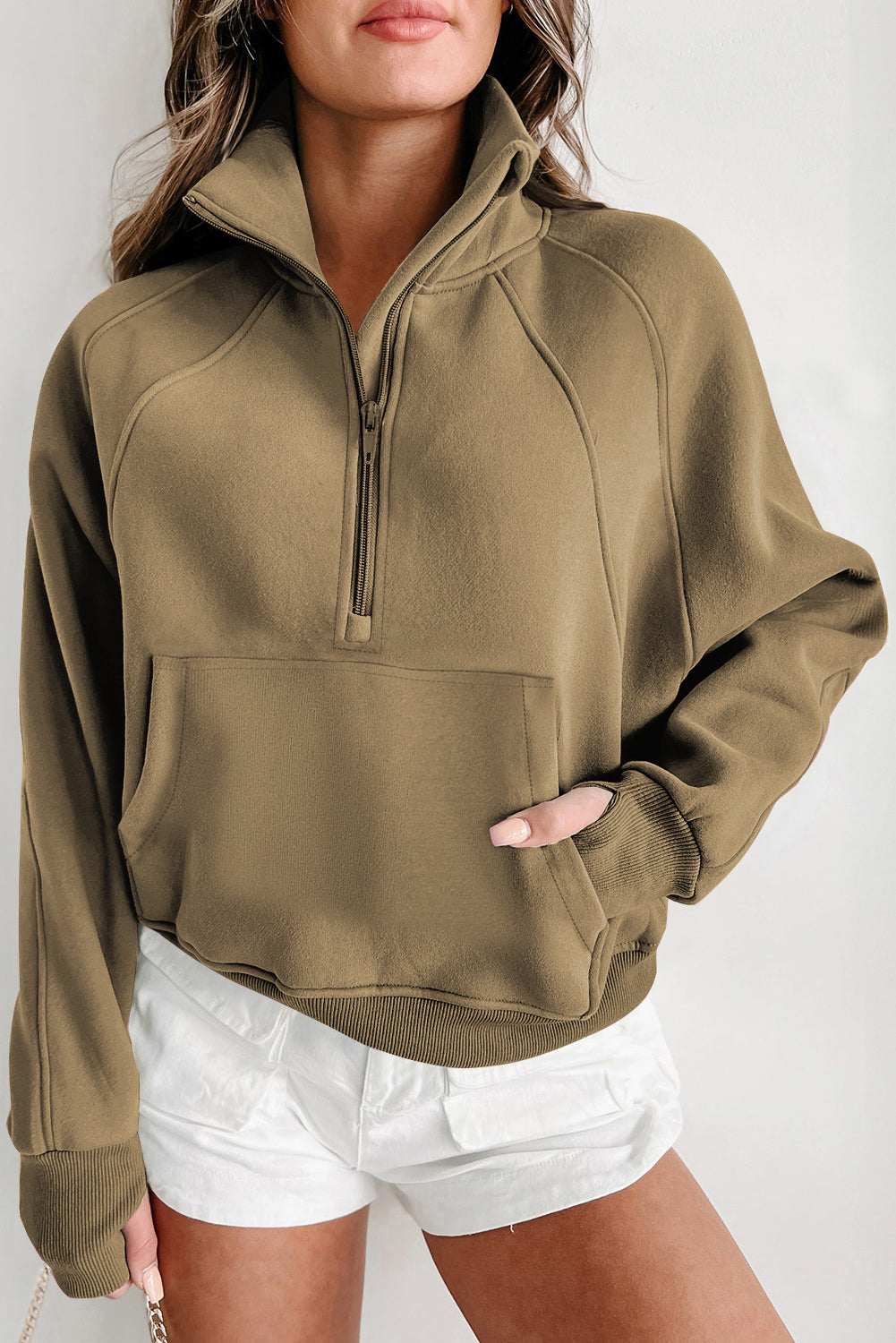 Valerian Quarter Zip Stand Neck Kangaroo Pocket Sweatshirt