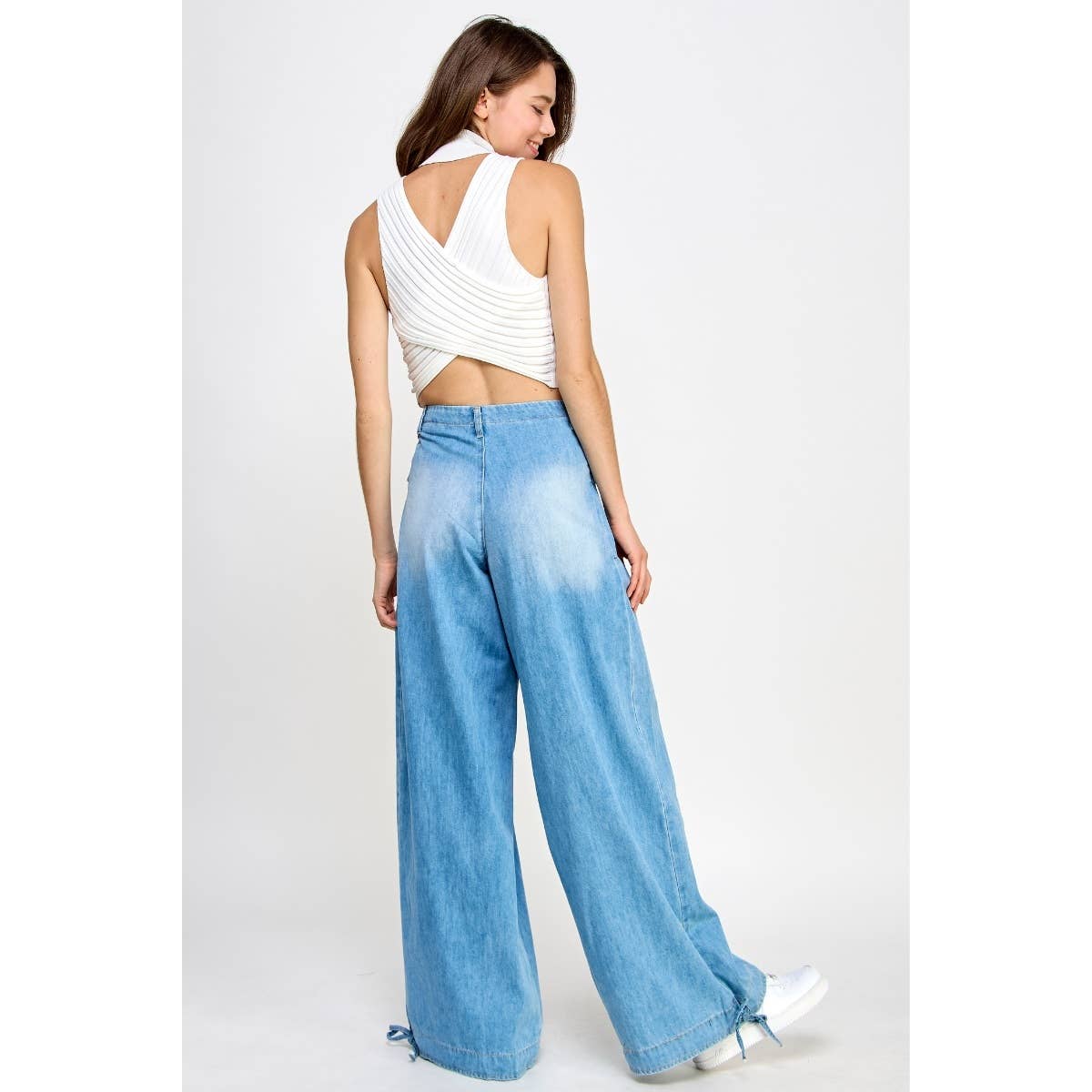 Oh My Genie Ankle Drawstring Wide Denim Pants