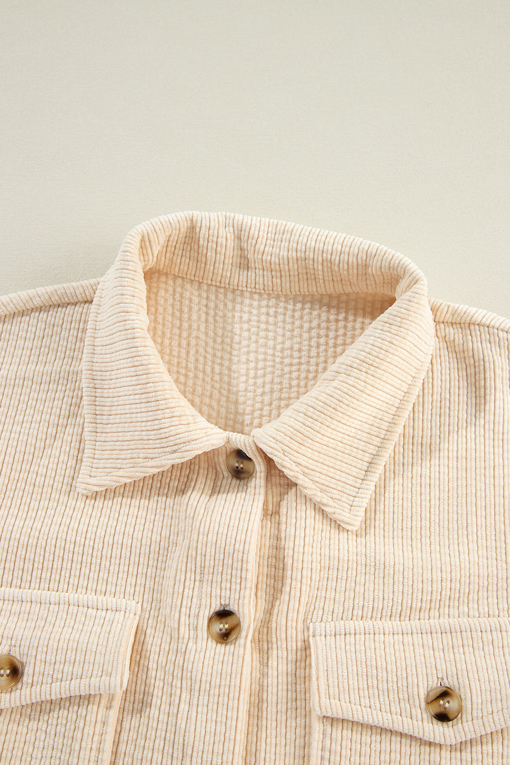 Light Pink Corduroy Flap Pocket Button Up Shacket