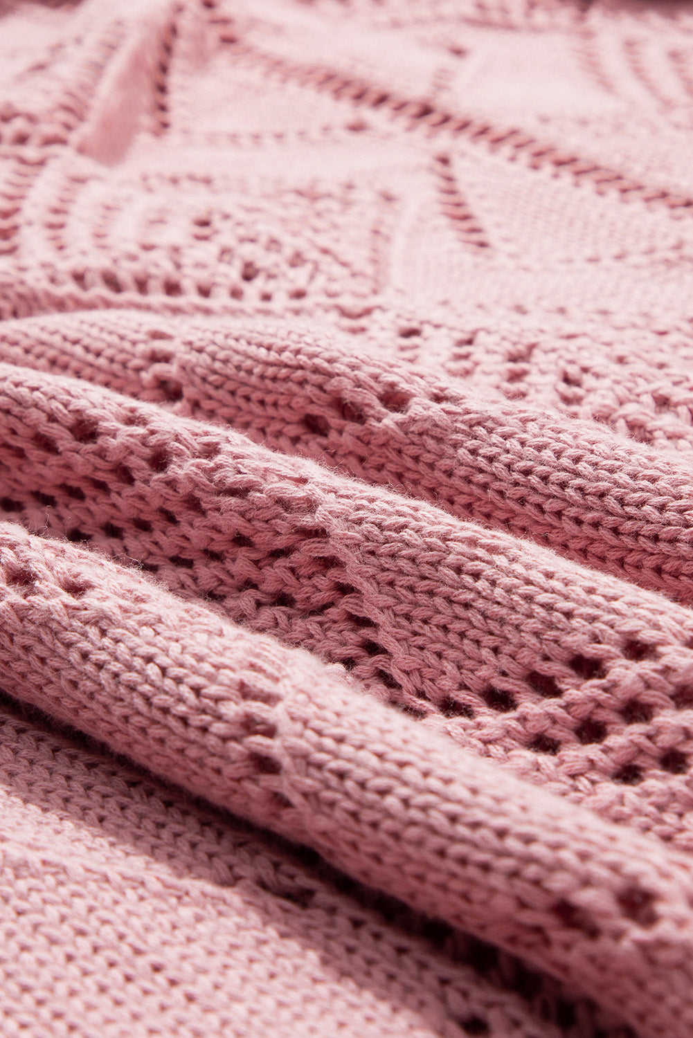 Pink Open Knit Button-Up Plus Size Cardigan