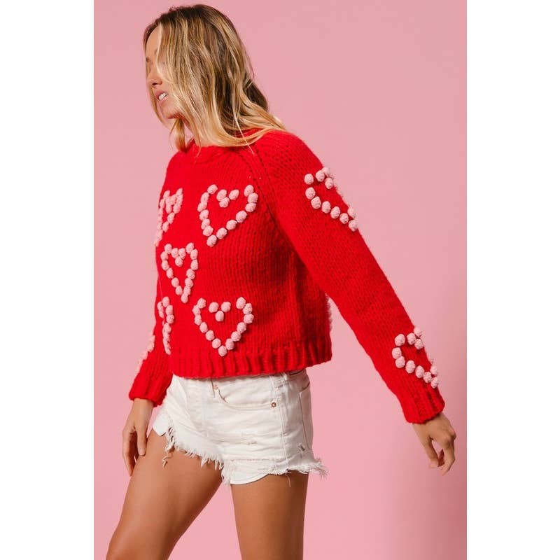 POM POM HEART TEXTUREED VALENTINE SWEATER