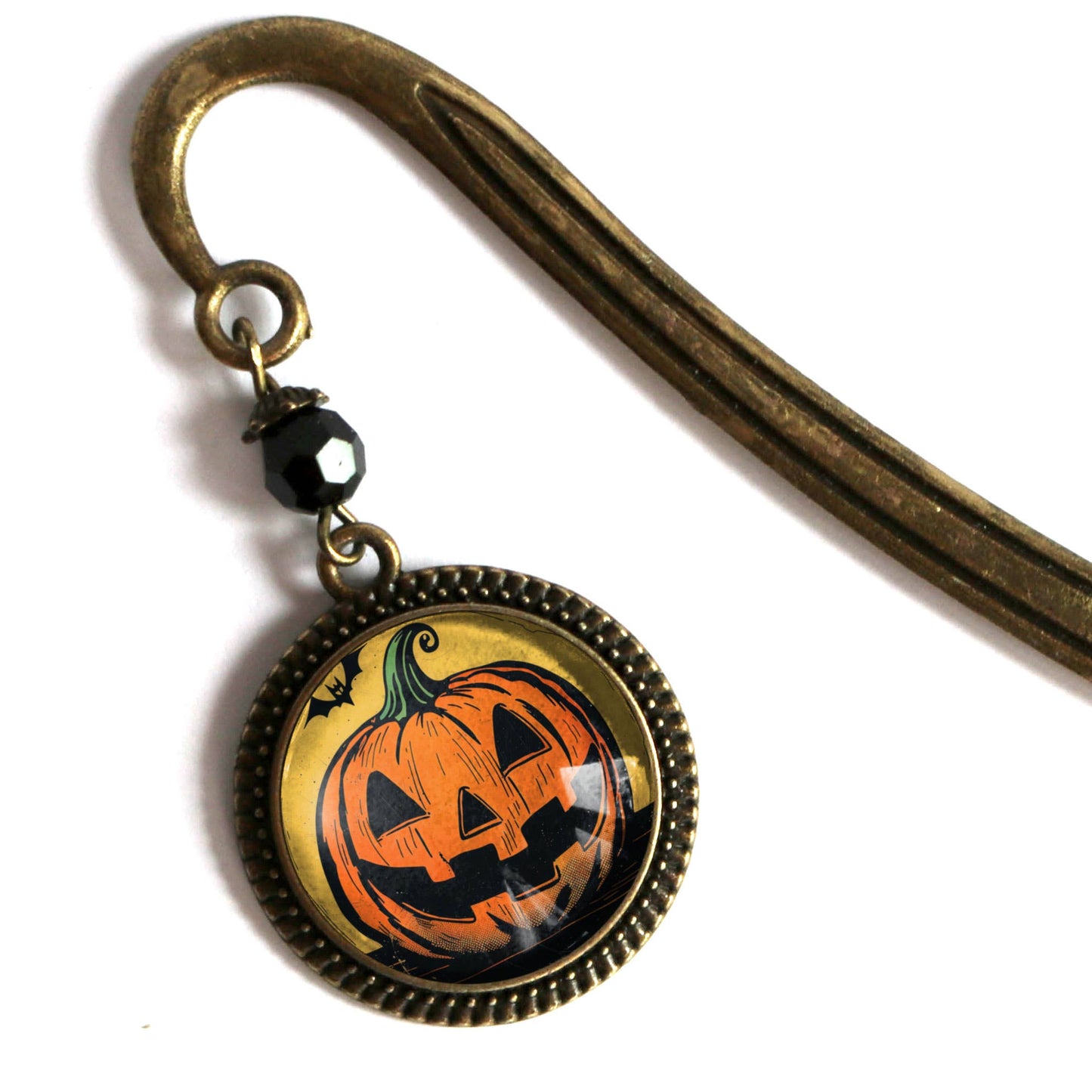 Retro Jack O Lantern with Bat Bronze Halloween Bookmark