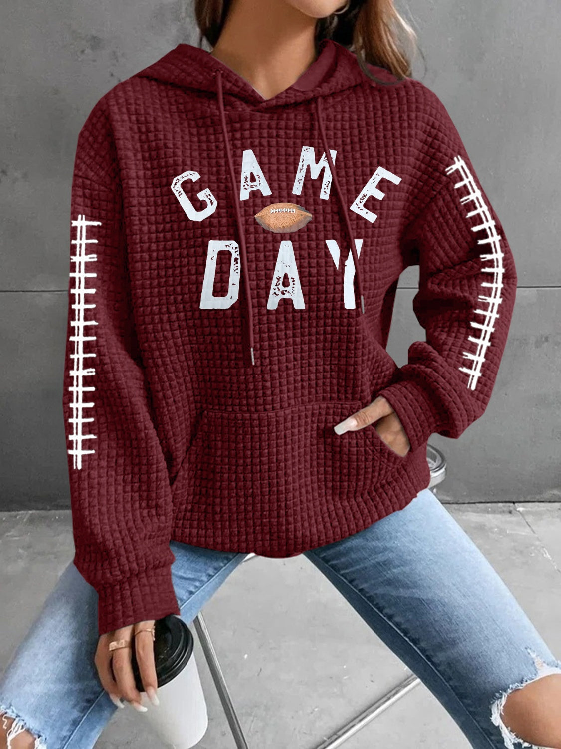 GAME DAY Football Drawstring Long Sleeve Hoodie