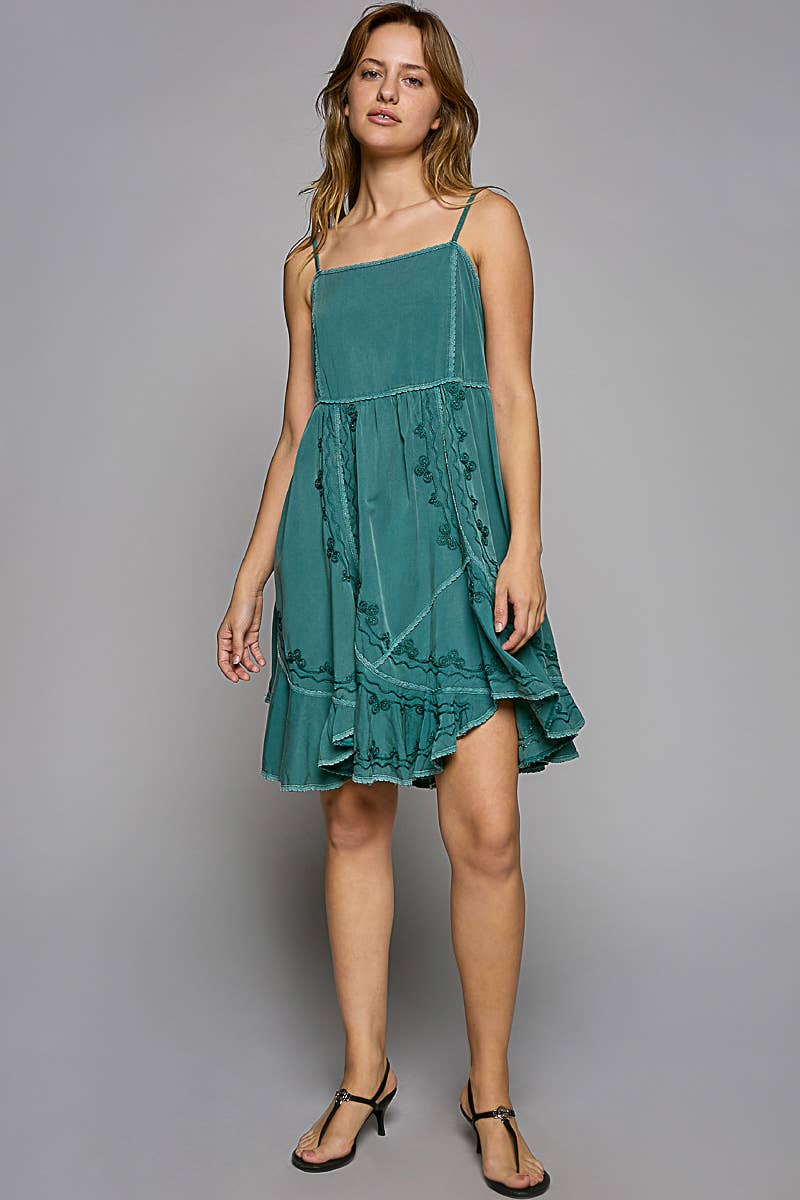 POL embroidery back smocking mini dress