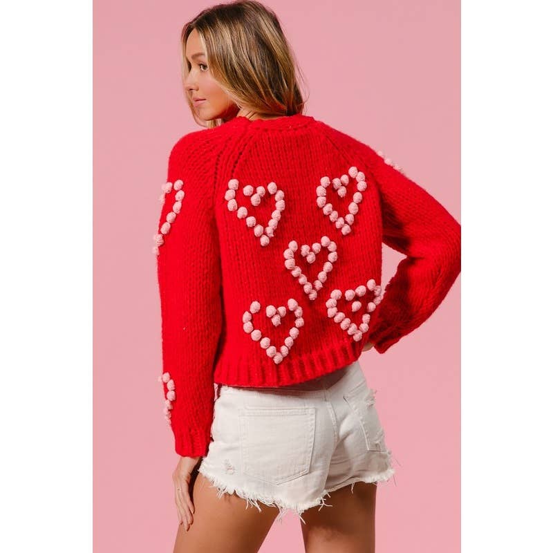 POM POM HEART TEXTUREED VALENTINE SWEATER
