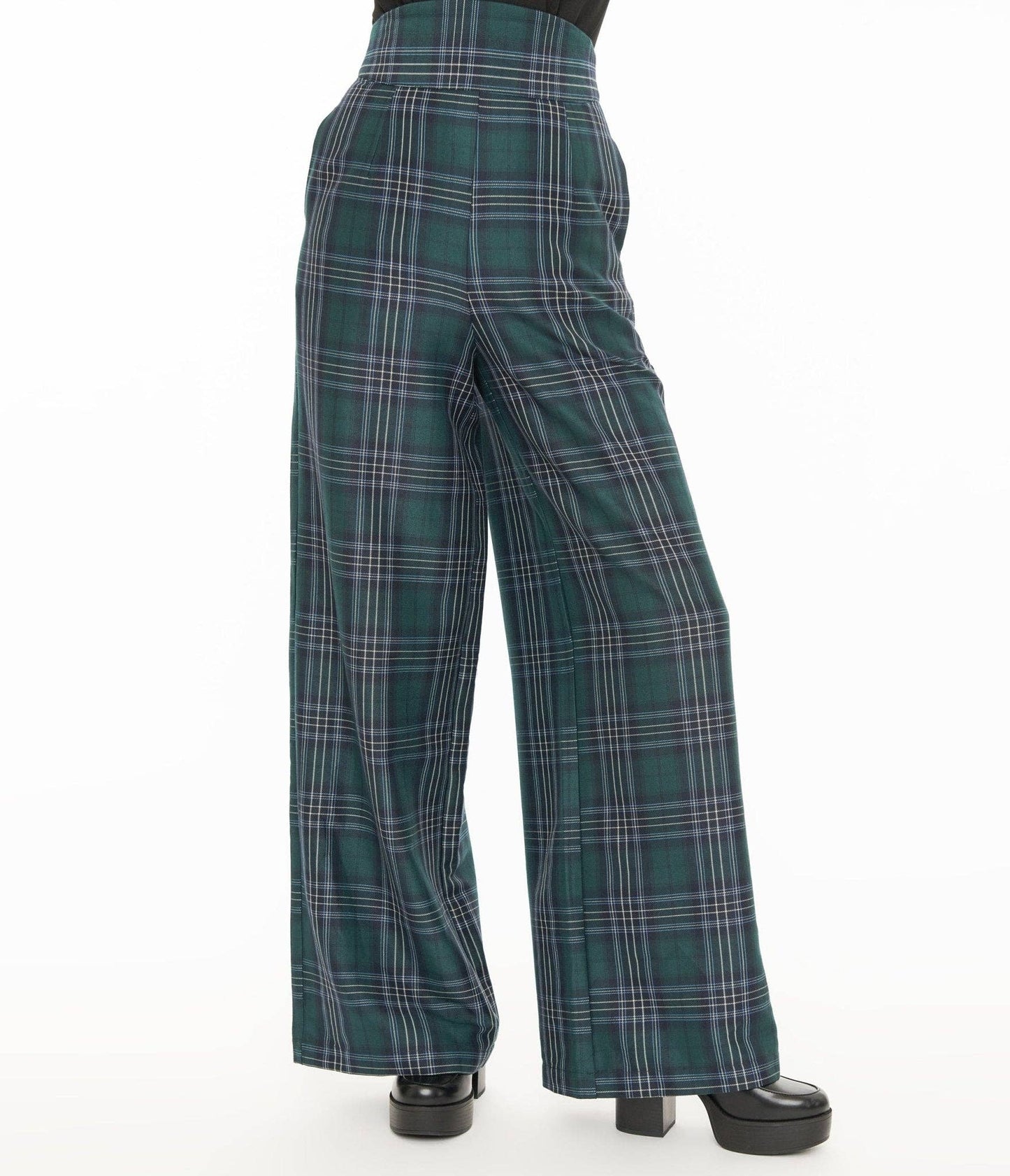Vintage 1940s Green & Black Plaid High Waist Pants