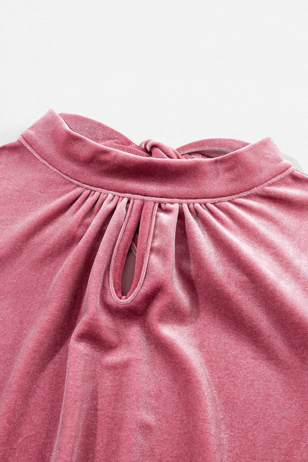 Red Mock Keyhole Neck Puff Sleeve Velvet Blouse