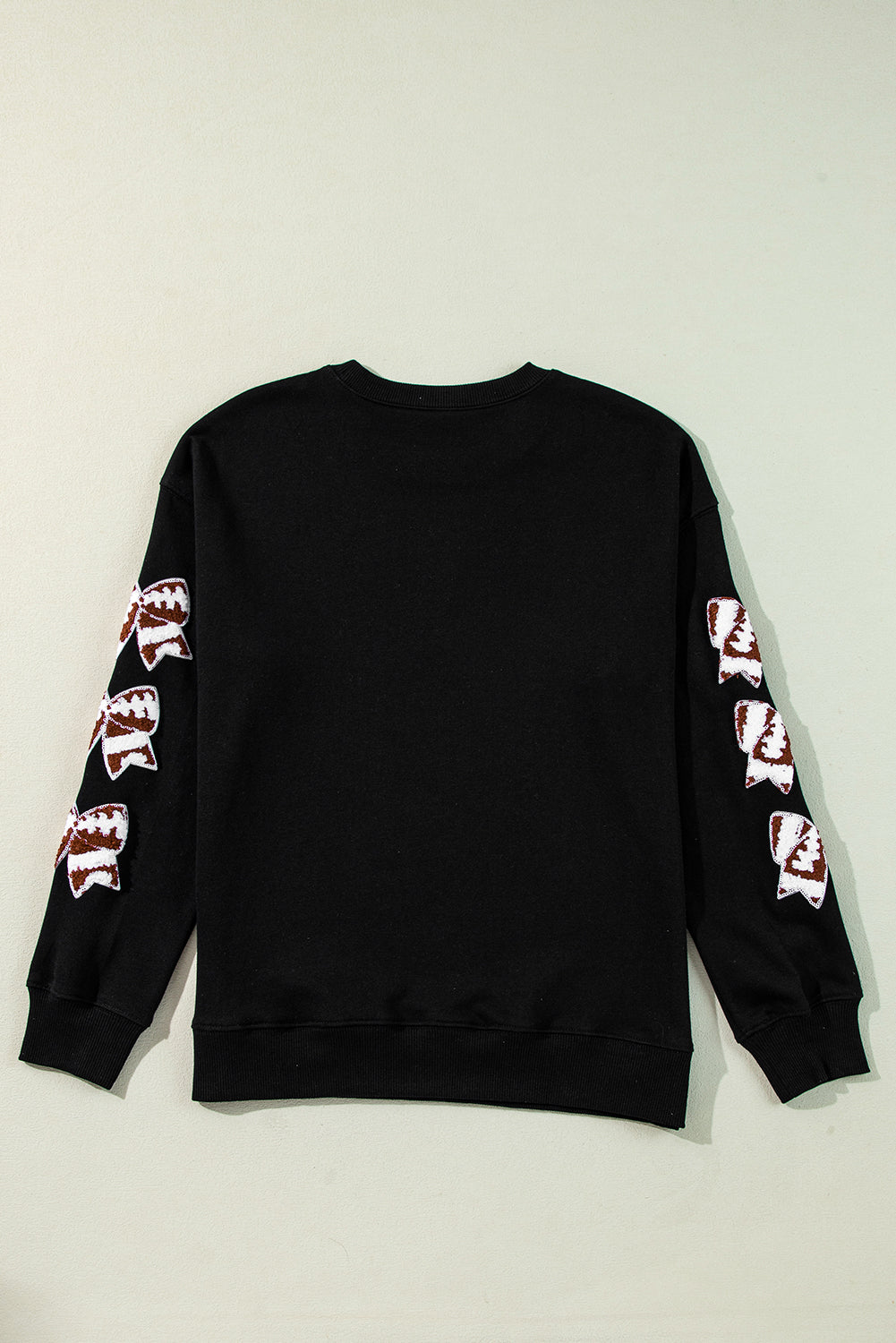 Black Touch Down Letter Bow Print Graphic Sweatshirt