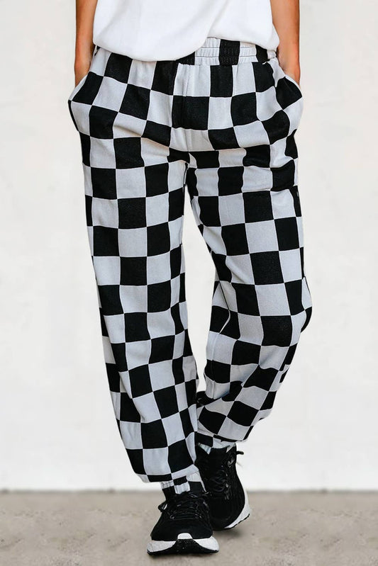 Checkered Print Elastic W/B Pocketed Joggers