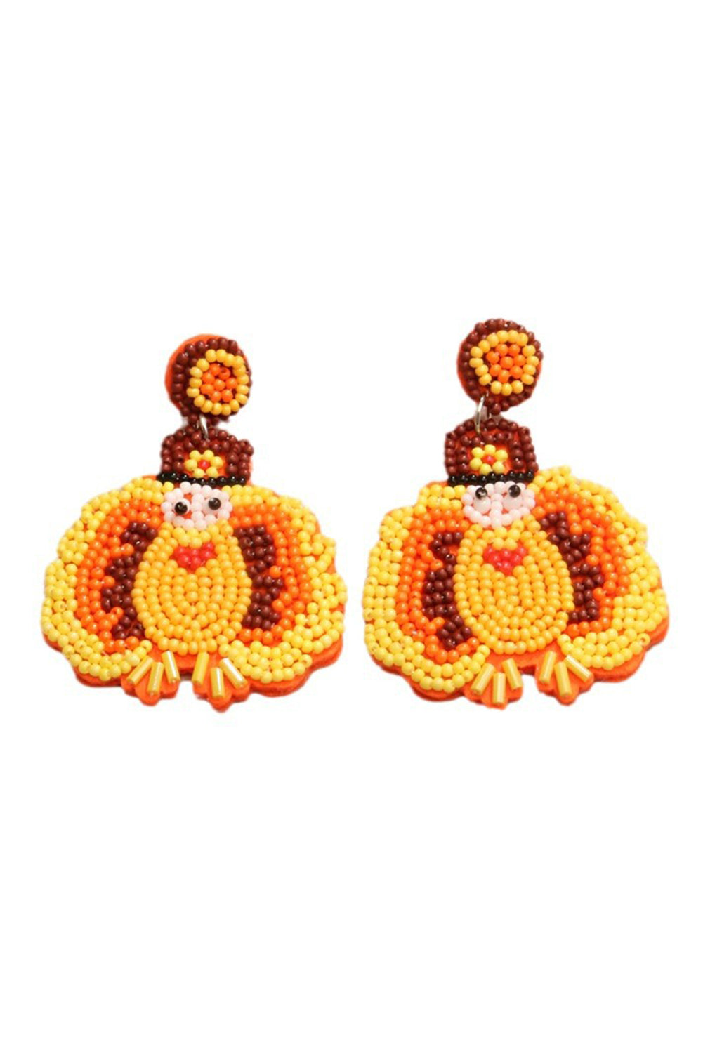 Yellow Thanksgiving Turkey Beaded Drop Earrings