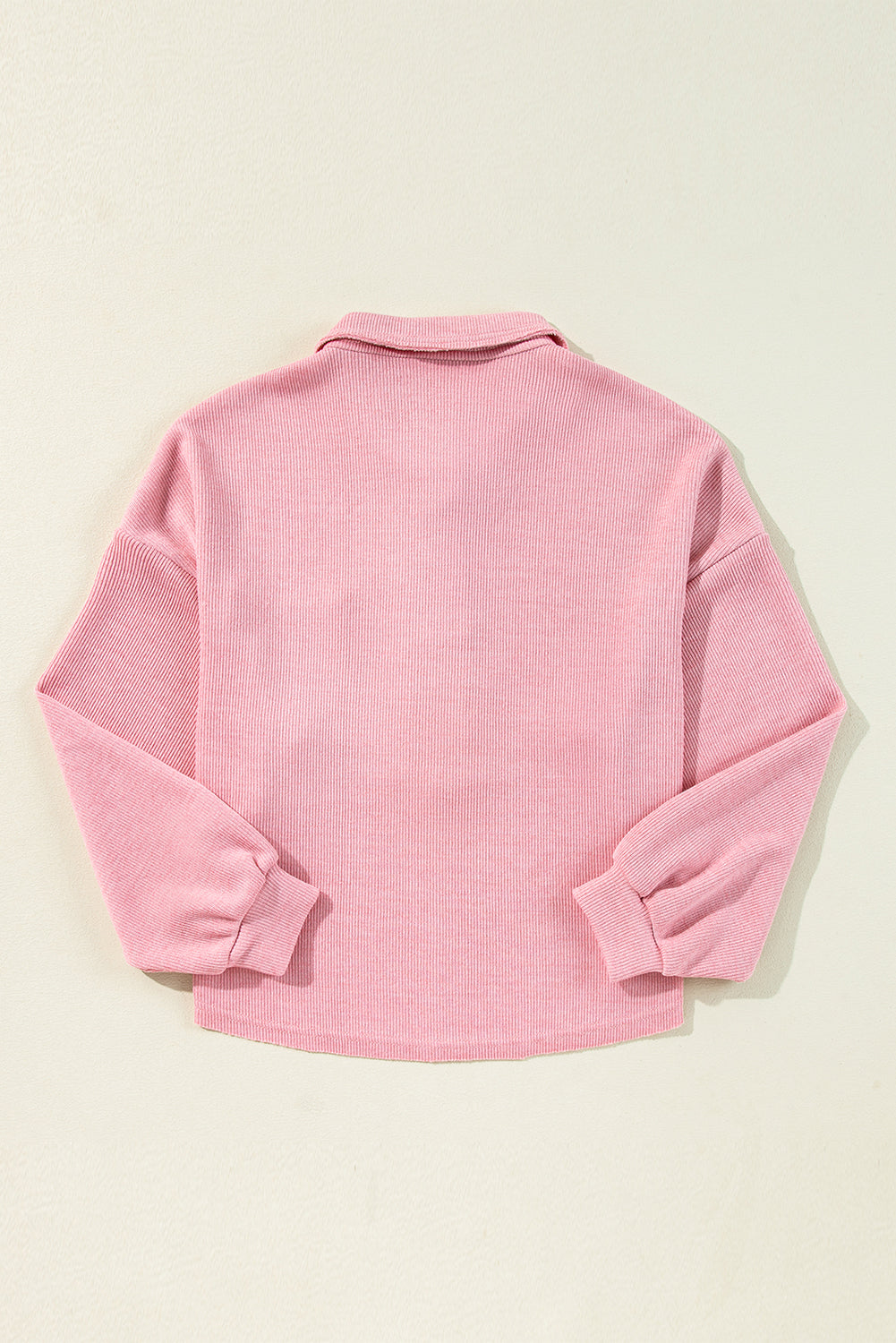 Pink Chest Pocket Ribbed Collared Henley Top