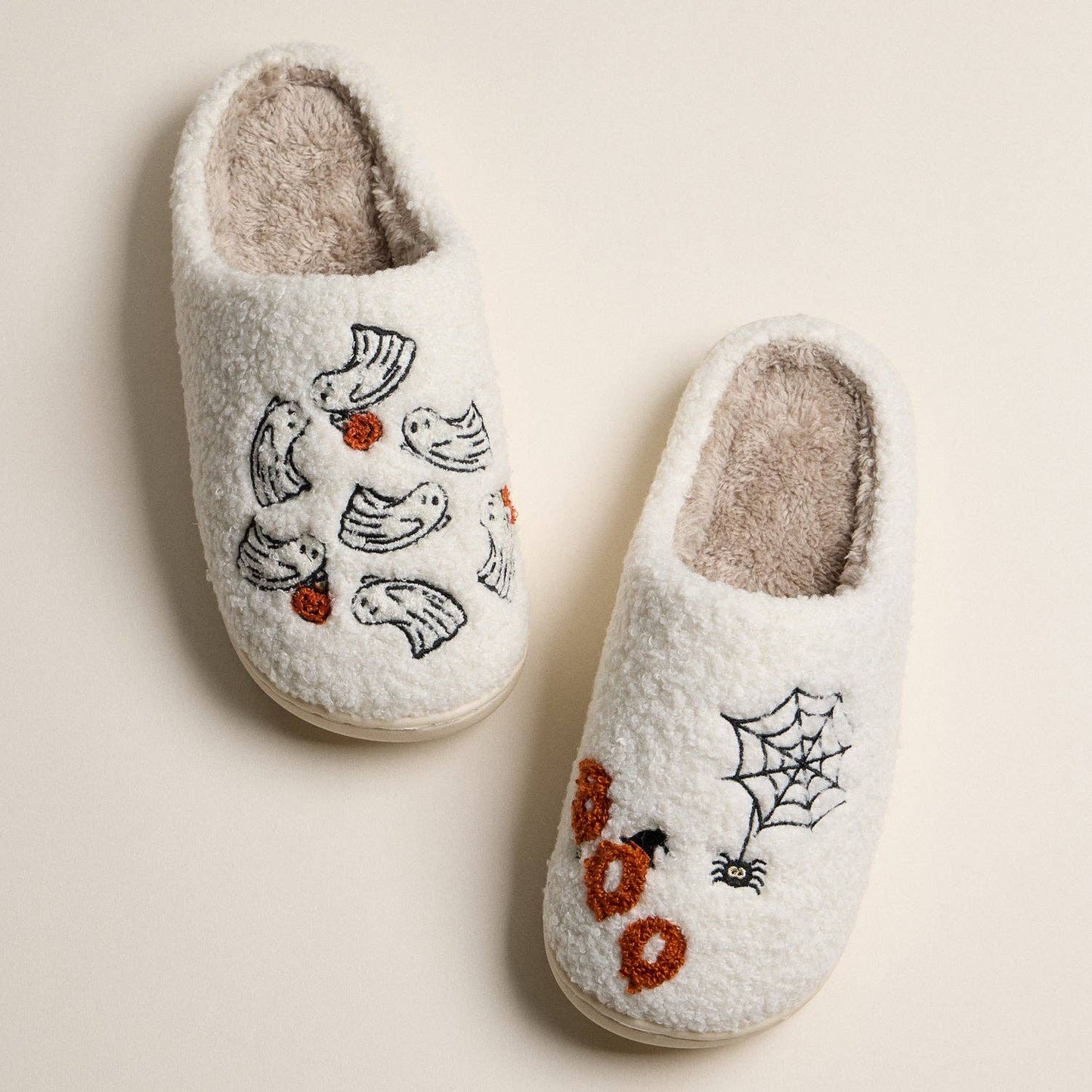 Halloween Slippers with Ghosts and Spider Web