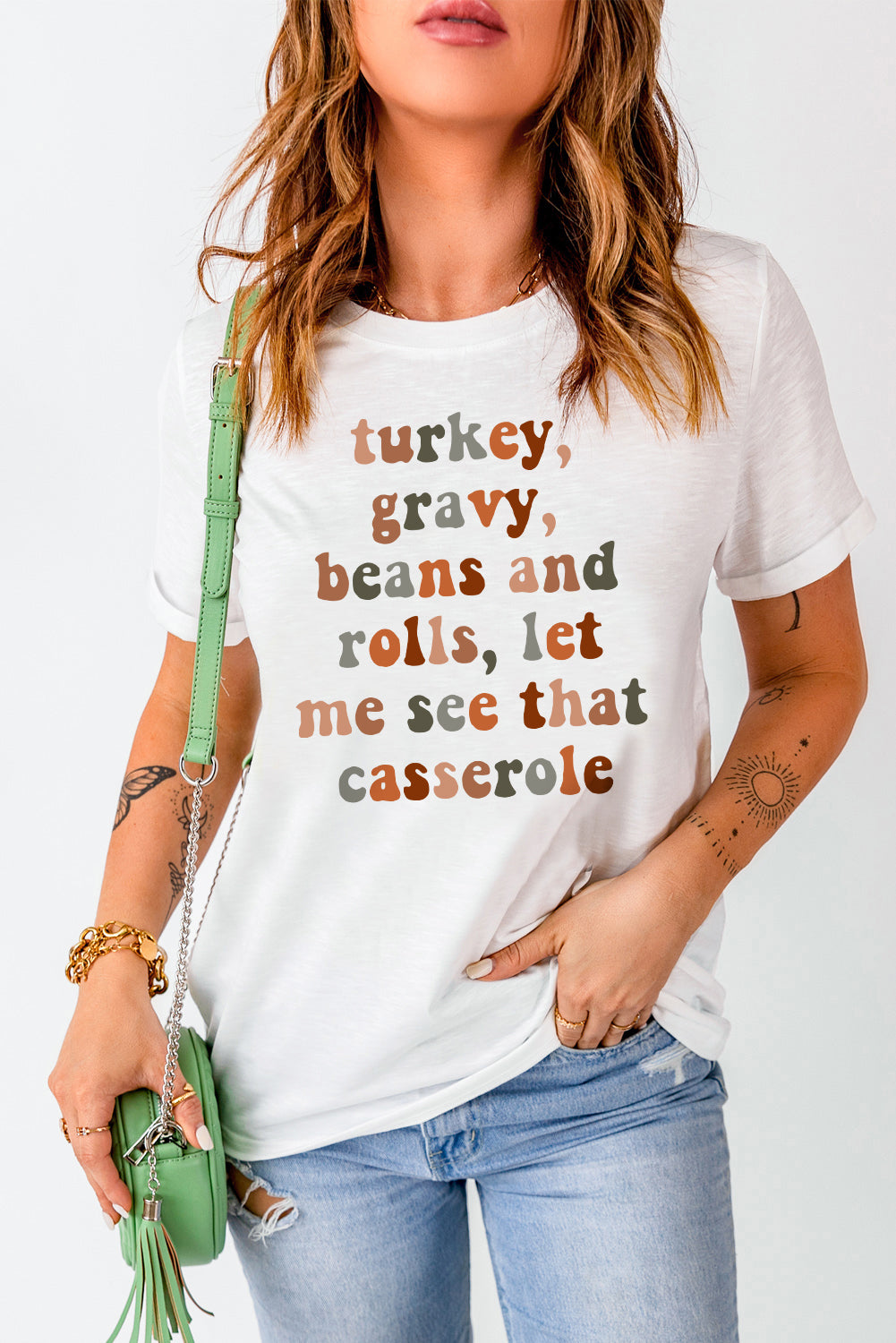 White Thanksgiving Letter Print Casual Graphic Tee