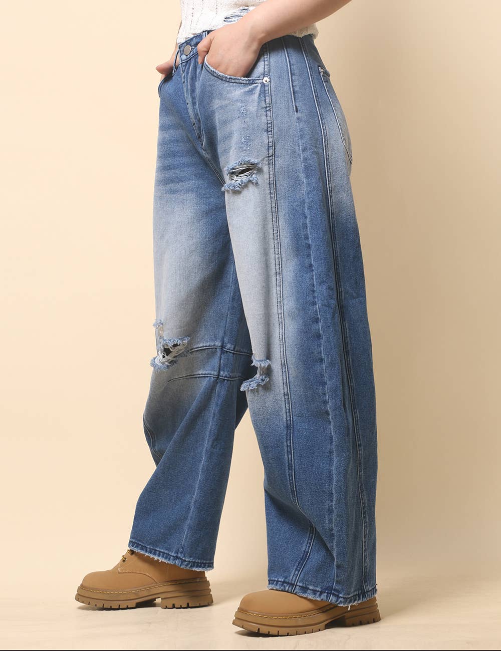 Paint Splatter Wide Leg Jeans Barrel Denim